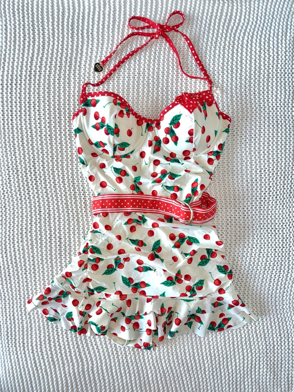 Juicy Couture Beach Royalty Cherry Print Bathing Suit Size Small